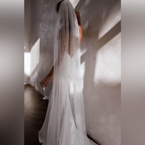 Designer Ivory Cathedral Pearl Wedding Veil